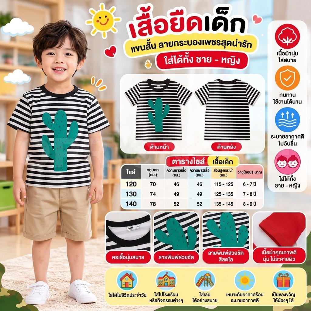 เสื้อเด็กลายกระบองเพชร Size 90