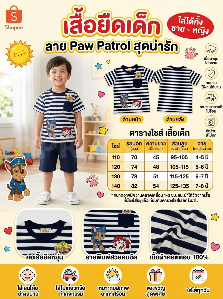 เสื้อยืดเด็กลายการ์ตูน Size110 (เฉพาะเสื้อ)