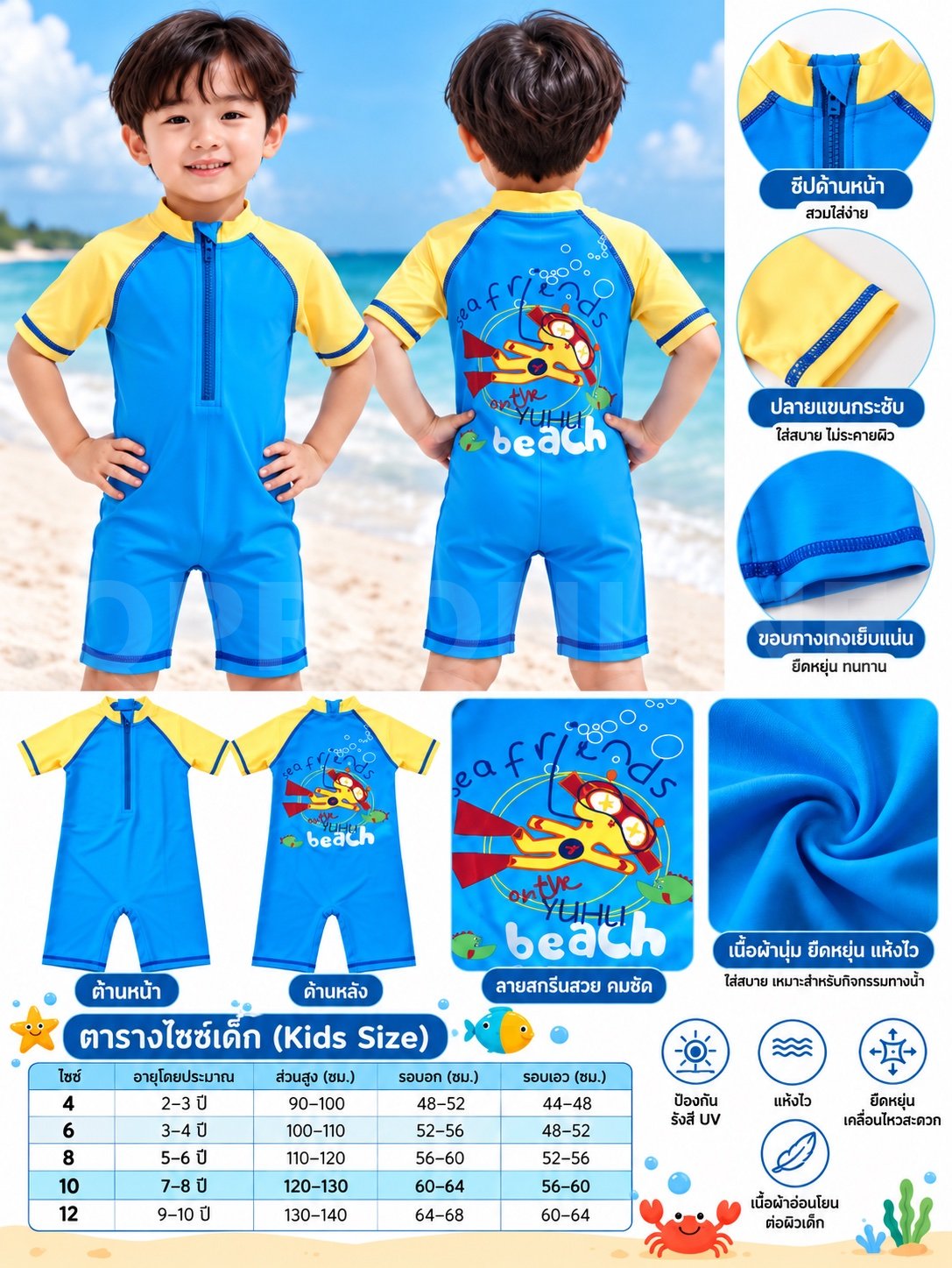 ชุดว่ายน้ำเด็กบอดี้สูท+ซิปหลัง 🔹🔹