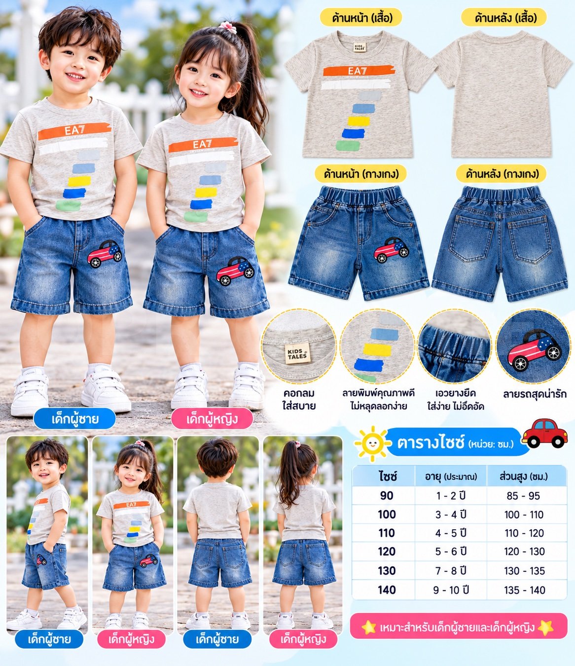 ชุดเซทเด็กเสื้อยืด-กางเกงยีนส์ 6-7 ขวบ size 120