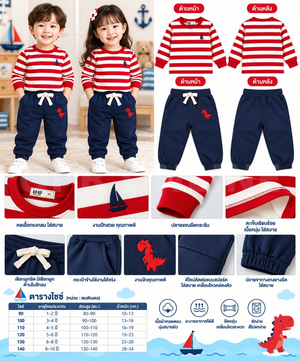 ชุด เซตเด็กเสื้อยืด + กางเกงเด็ก 2-3ขวบ size 90