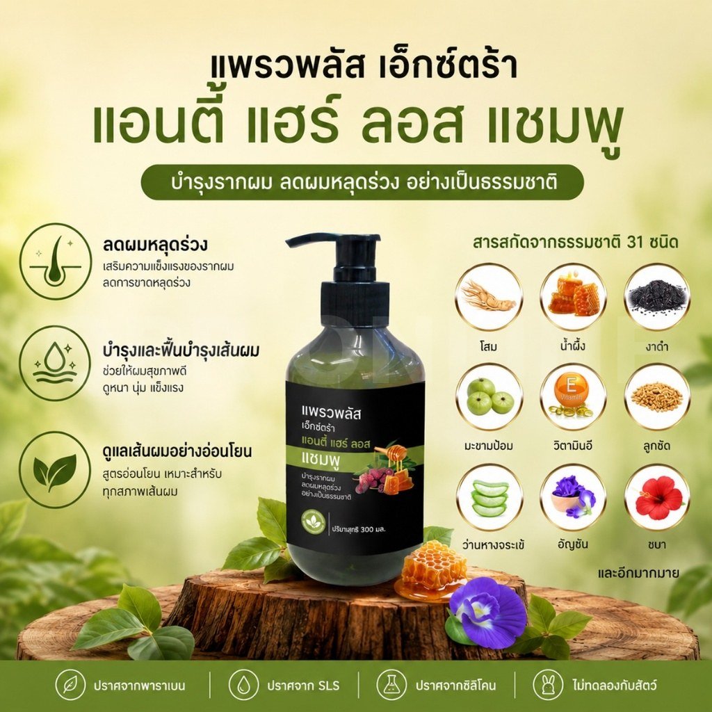 แชมพูแพรวพลัสเอ็กซ์ตร้า แอนตี้ แฮร์ ลอส จำนวน 3 ขวด แถมฟรี โทนิก จำนวน 2 ขวด