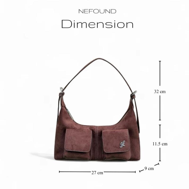 TopChoice | NEFOUND (NF25024) กระเป๋า  โฮโบรุ่น Rondie คาร์โก้หน้า หนังกลับ Premium — ดำ