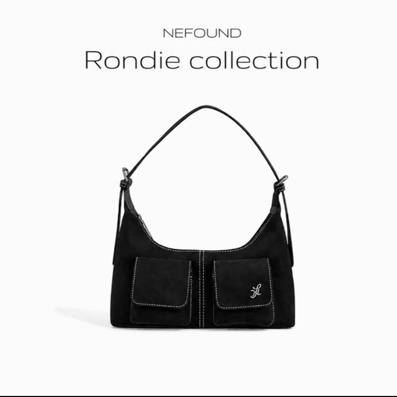 TopChoice | NEFOUND (NF25024) กระเป๋า  โฮโบรุ่น Rondie คาร์โก้หน้า หนังกลับ Premium — น้ำตาลช็อกโกแลต