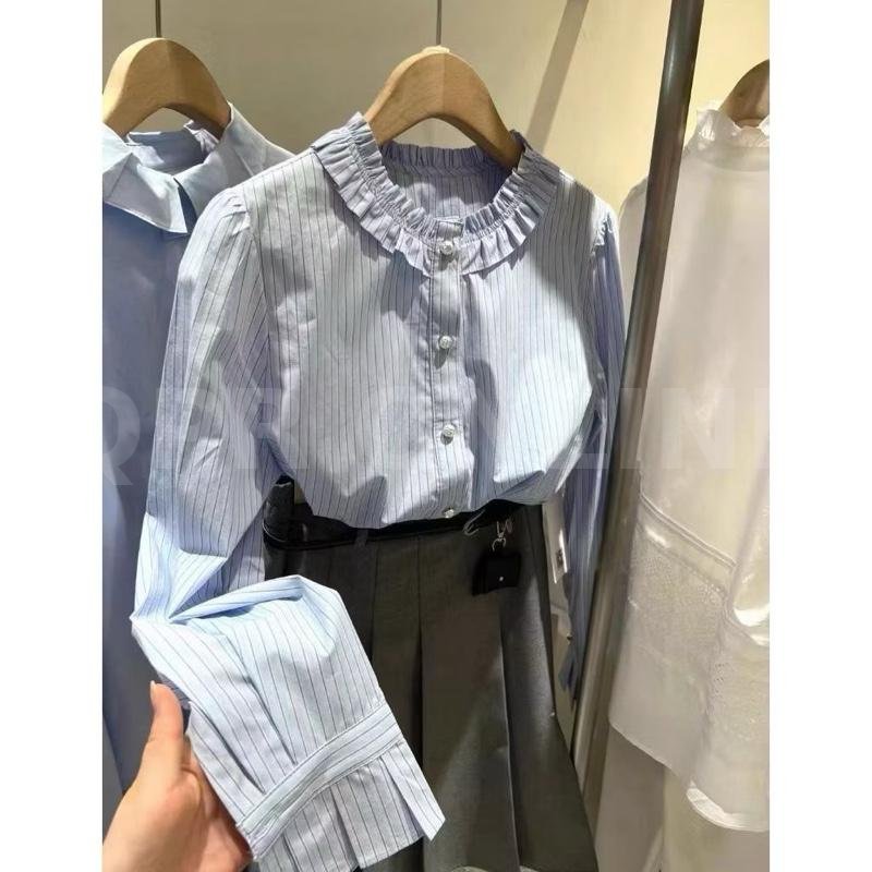 ELin ชุดเซ็ท2ชิ้น เสื้อเชิ้ตลายทาง กระโปรงสั้น ดีไซน์หรูหรา ดูแพง ให้ลุคสุภาพ สง่างาม ใส่แล้วมีระดับ สำหรับผู้หญิง