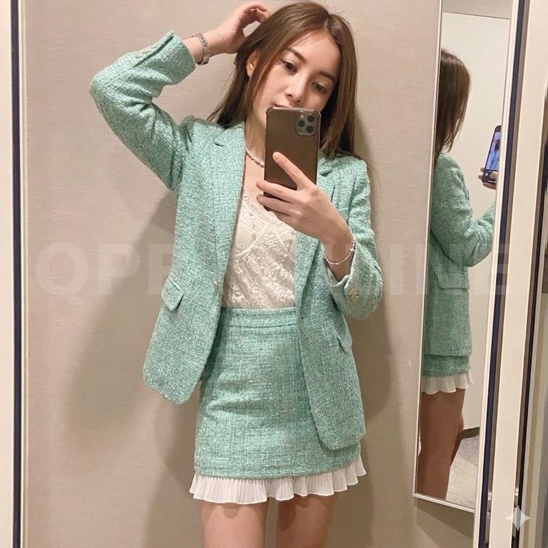 ชุดเซ็ททวีต 2 ชิ้น งานไฮเอนด์ เสื้อสูททวีต+กระโปรงทวีต นำเข้าสไตล์เกาหลี