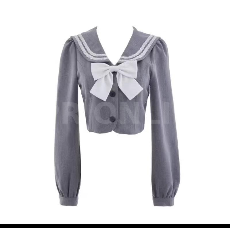 ชุดเซ็ทนำเข้าสไตล์เกาหลี เสื้อคอปก +กระโปรงยาว +โบร์ หน้าหลัง (พร้อมส่ง)